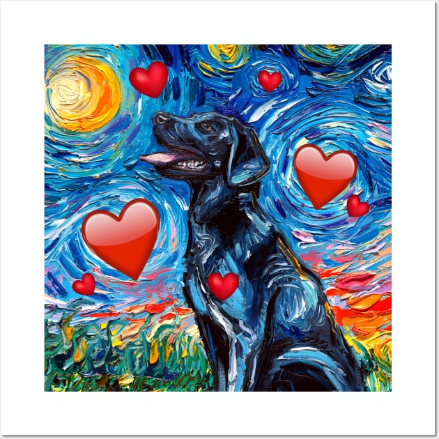 Black Labrador Night with hearts Wall Art by sagittariusgallery